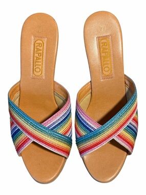 VINTAGE Rapallo Rainbow Striped Cork Heel Sandals. Size 7.
